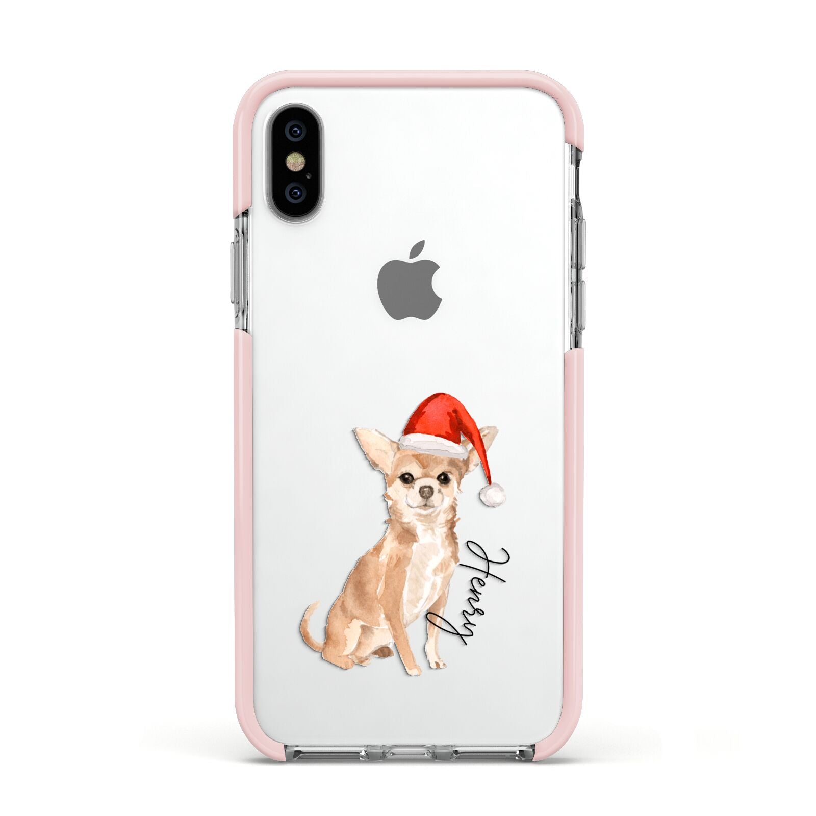 Personalised Christmas Chihuahua Apple iPhone Xs Impact Case Pink Edge on Silver Phone