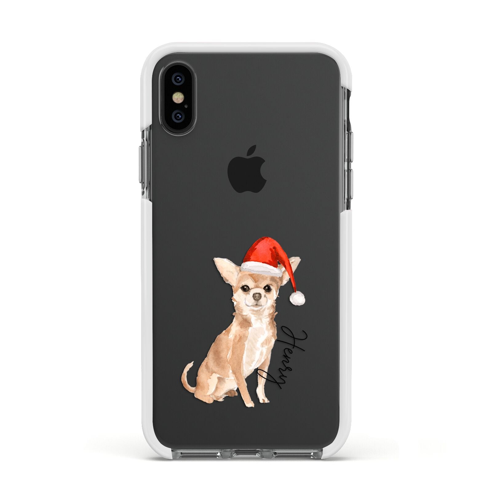 Personalised Christmas Chihuahua Apple iPhone Xs Impact Case White Edge on Black Phone