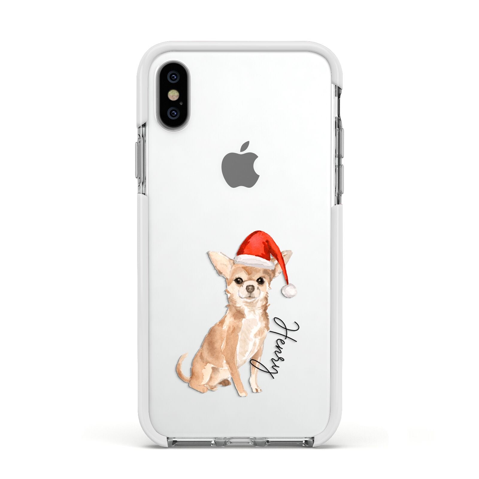 Personalised Christmas Chihuahua Apple iPhone Xs Impact Case White Edge on Silver Phone