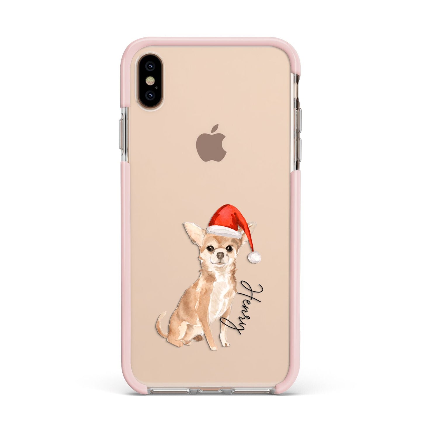Personalised Christmas Chihuahua Apple iPhone Xs Max Impact Case Pink Edge on Gold Phone