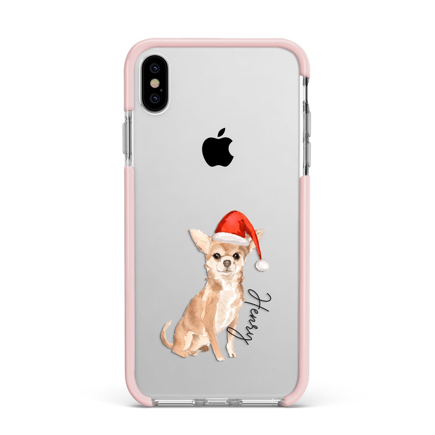 Personalised Christmas Chihuahua Apple iPhone Xs Max Impact Case Pink Edge on Silver Phone