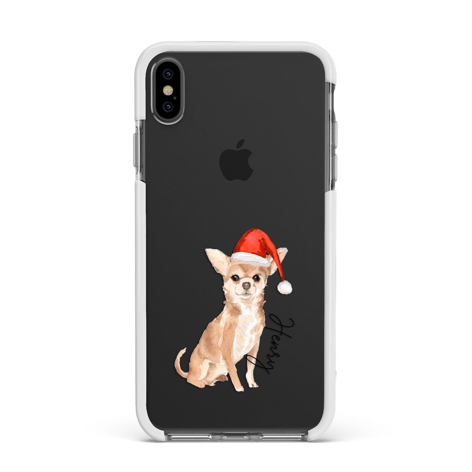Personalised Christmas Chihuahua Apple iPhone Xs Max Impact Case White Edge on Black Phone
