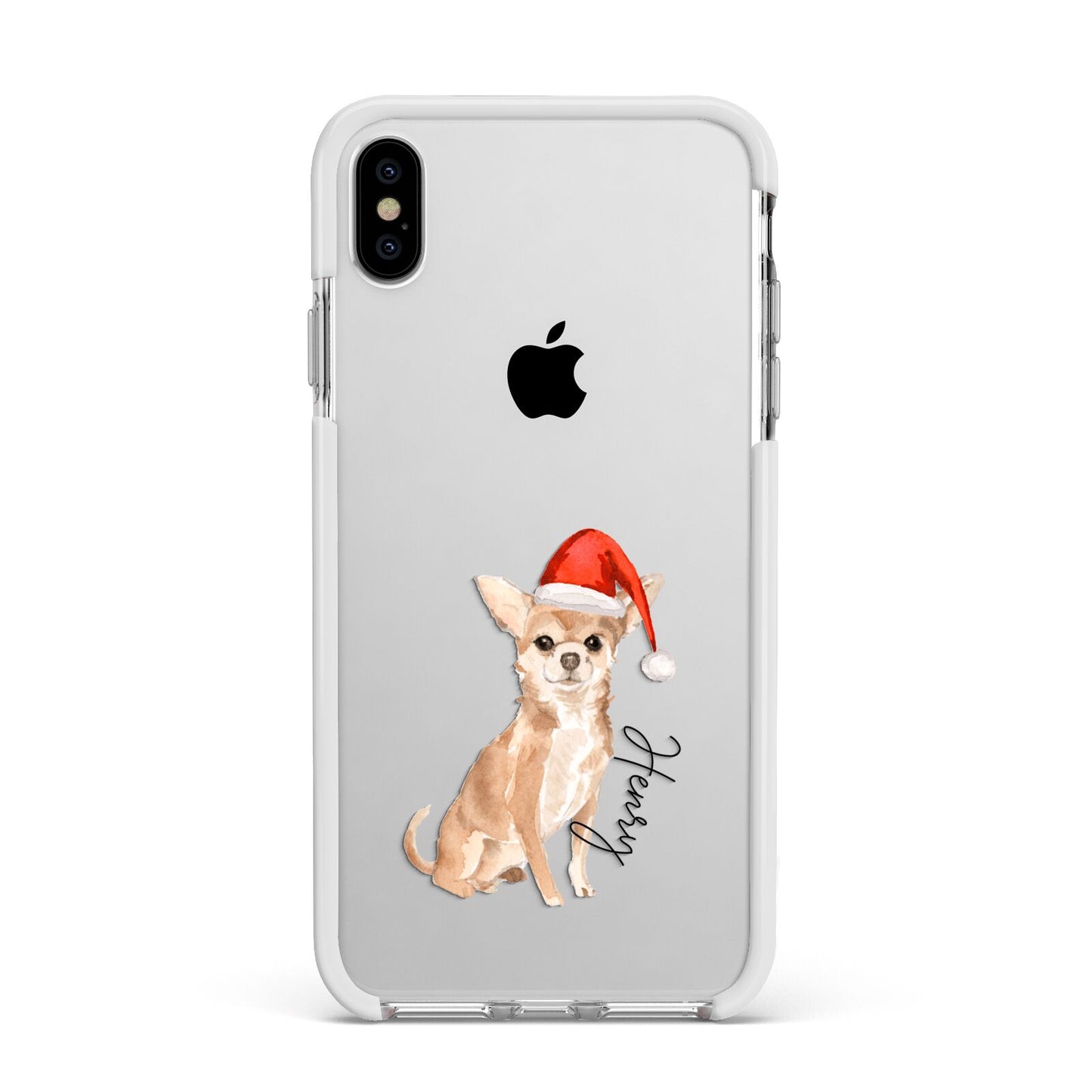Personalised Christmas Chihuahua Apple iPhone Xs Max Impact Case White Edge on Silver Phone