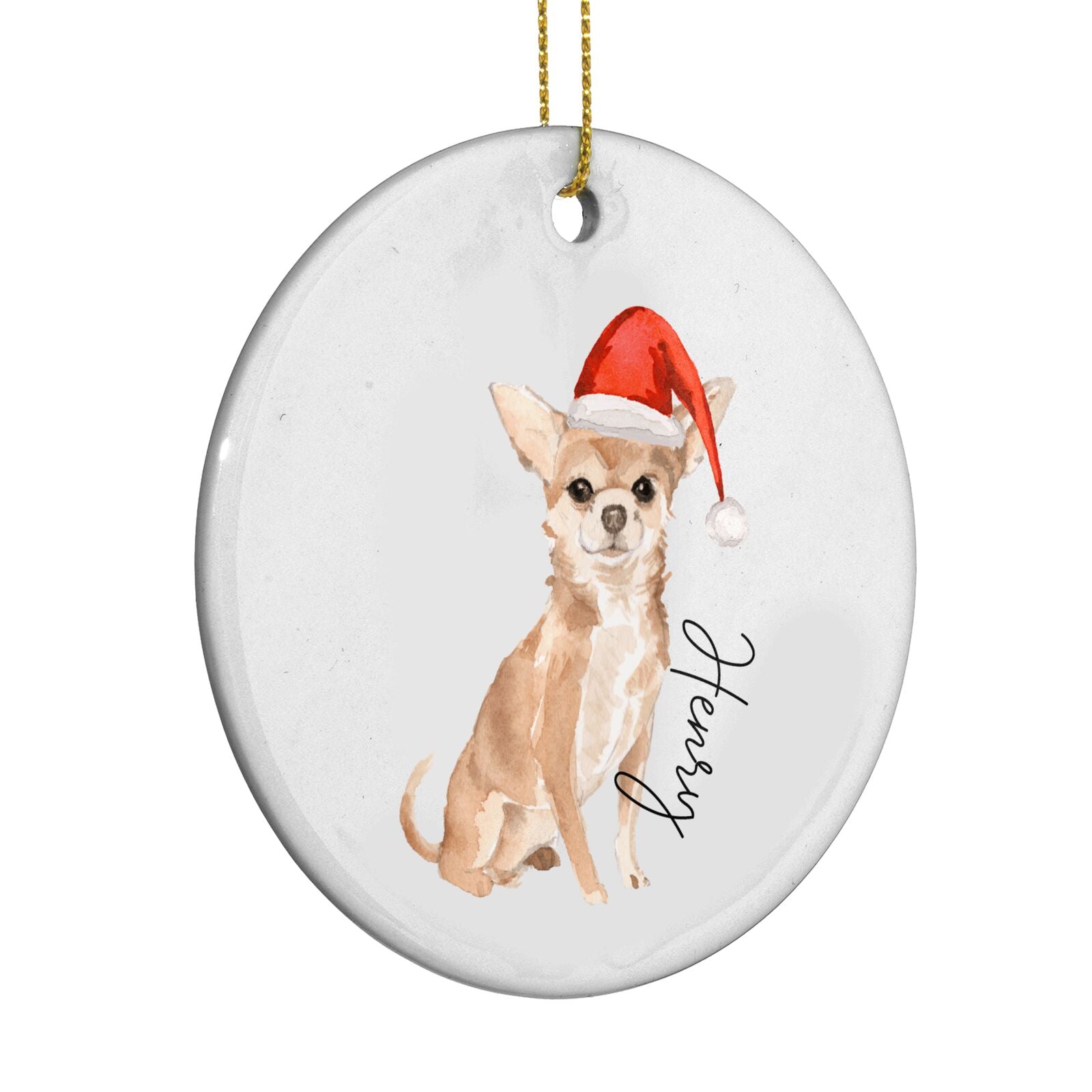 Personalised Christmas Chihuahua Circle Decoration Side Angle