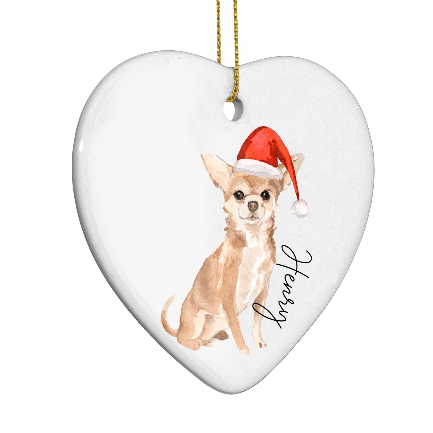 Personalised Christmas Chihuahua Heart Decoration Side Angle
