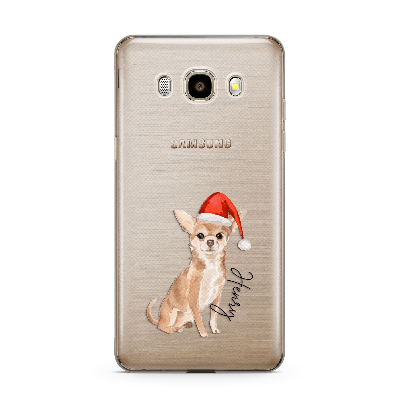 Personalised Christmas Chihuahua Samsung Galaxy J7 2016 Case on gold phone