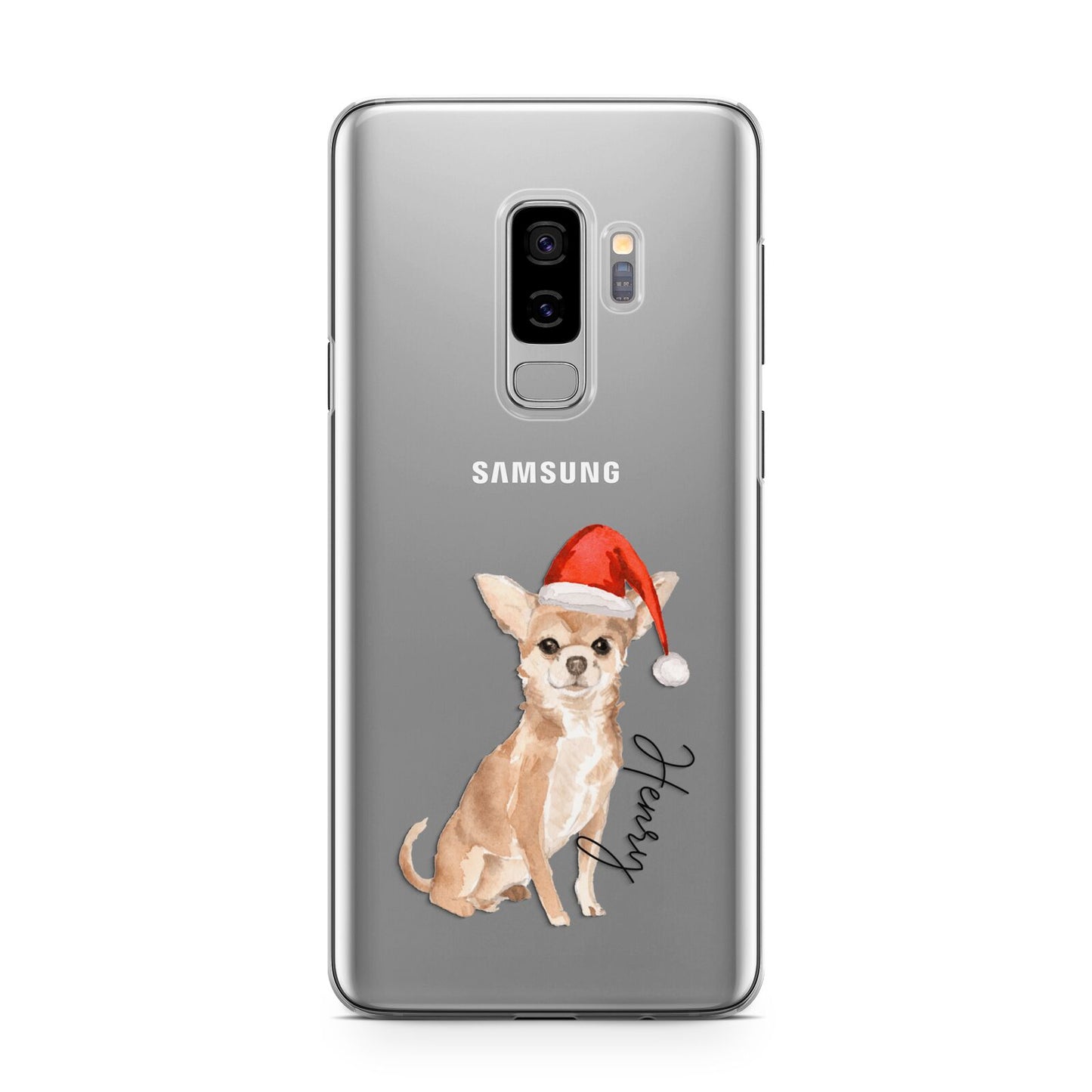 Personalised Christmas Chihuahua Samsung Galaxy S9 Plus Case on Silver phone