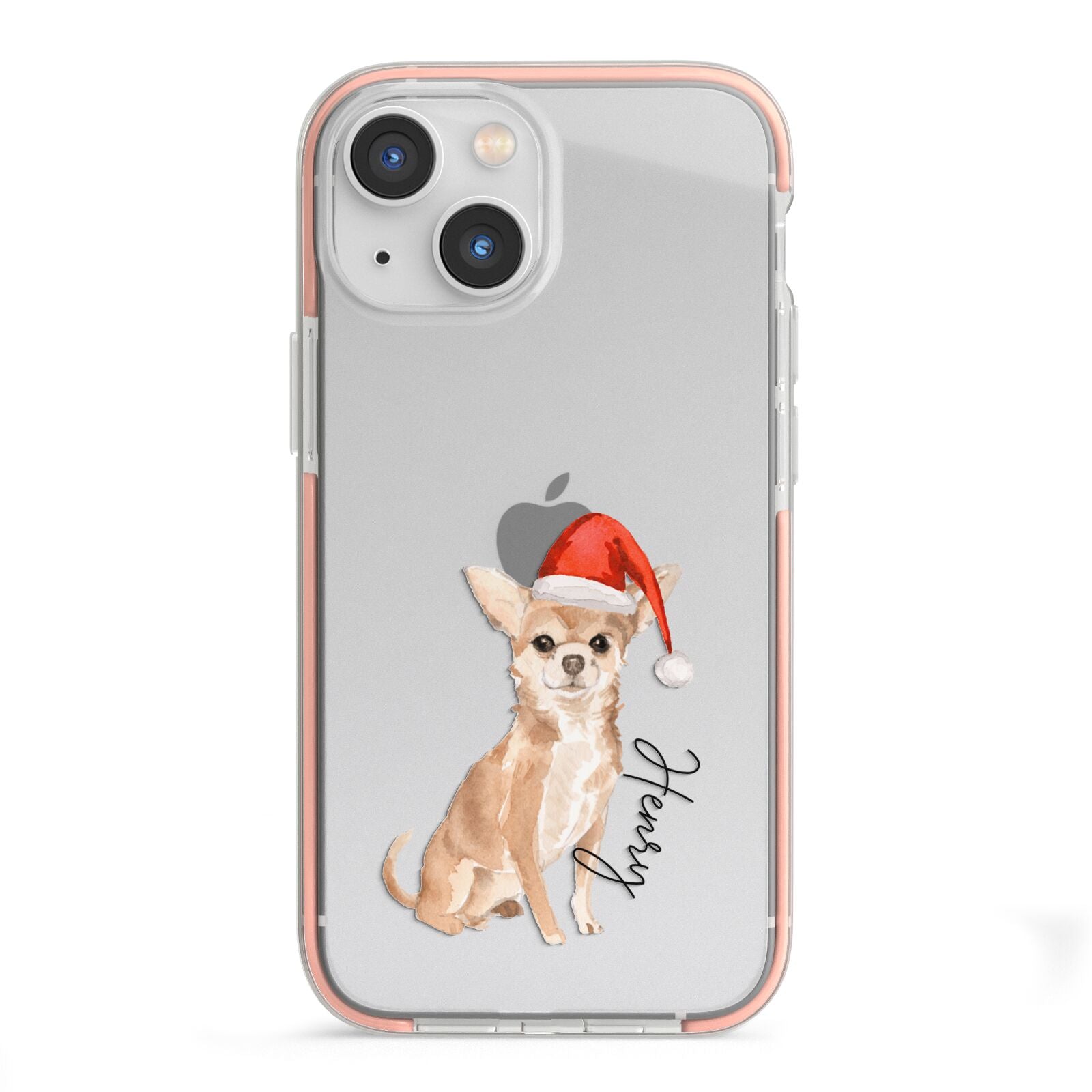 Personalised Christmas Chihuahua iPhone 13 Mini TPU Impact Case with Pink Edges