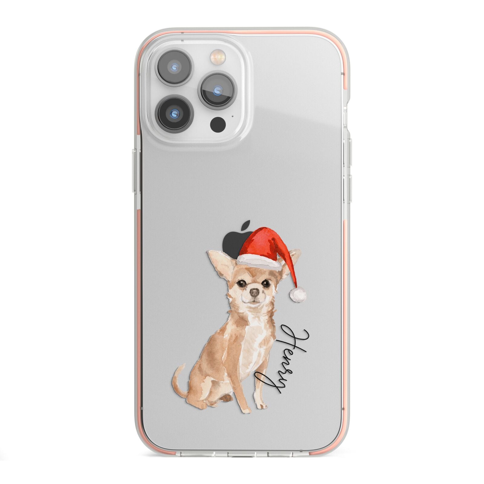 Personalised Christmas Chihuahua iPhone 13 Pro Max TPU Impact Case with Pink Edges