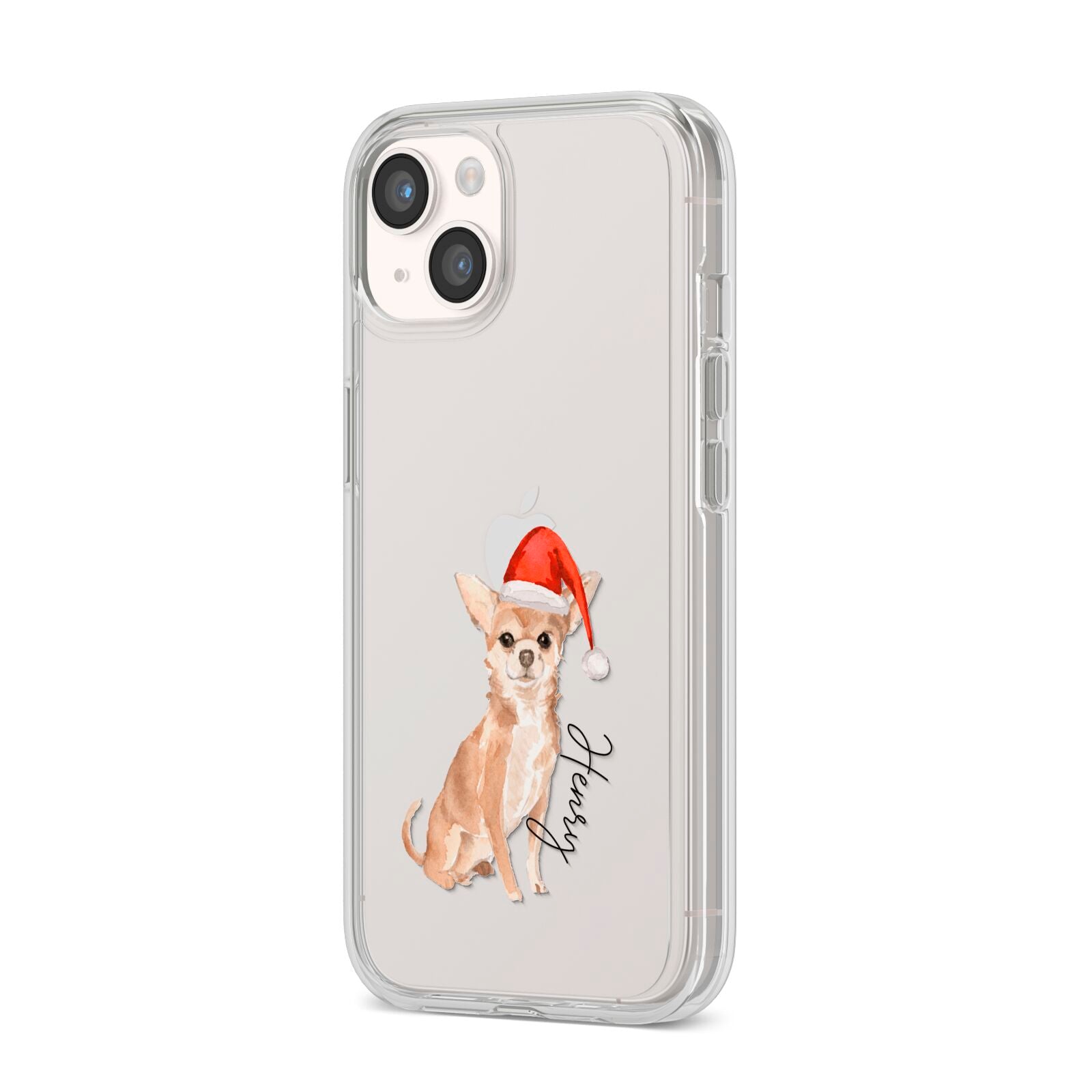 Personalised Christmas Chihuahua iPhone 14 Clear Tough Case Starlight Angled Image