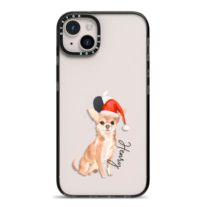 Personalised Christmas Chihuahua iPhone 14 Plus Black Impact Case on Silver phone