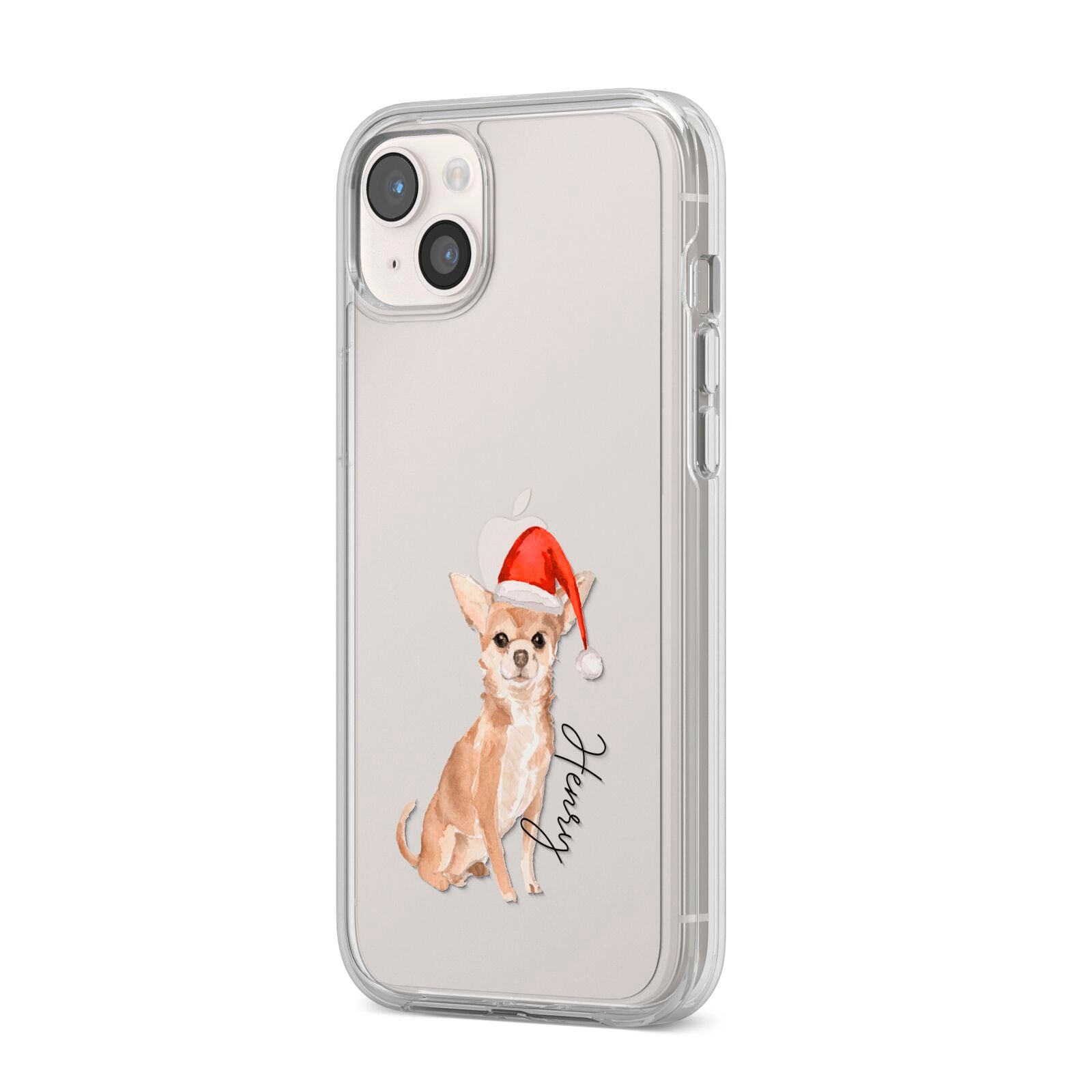 Personalised Christmas Chihuahua iPhone 14 Plus Clear Tough Case Starlight Angled Image
