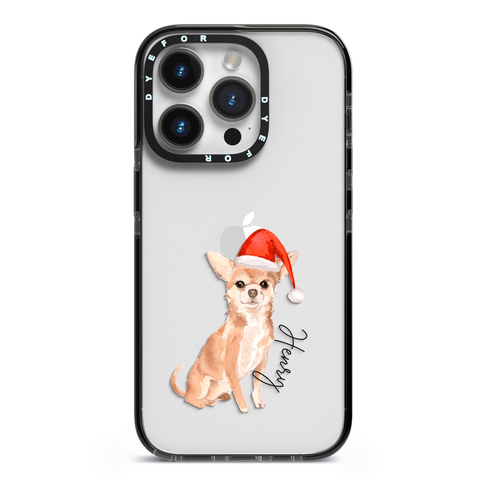 Personalised Christmas Chihuahua iPhone 14 Pro Black Impact Case on Silver phone