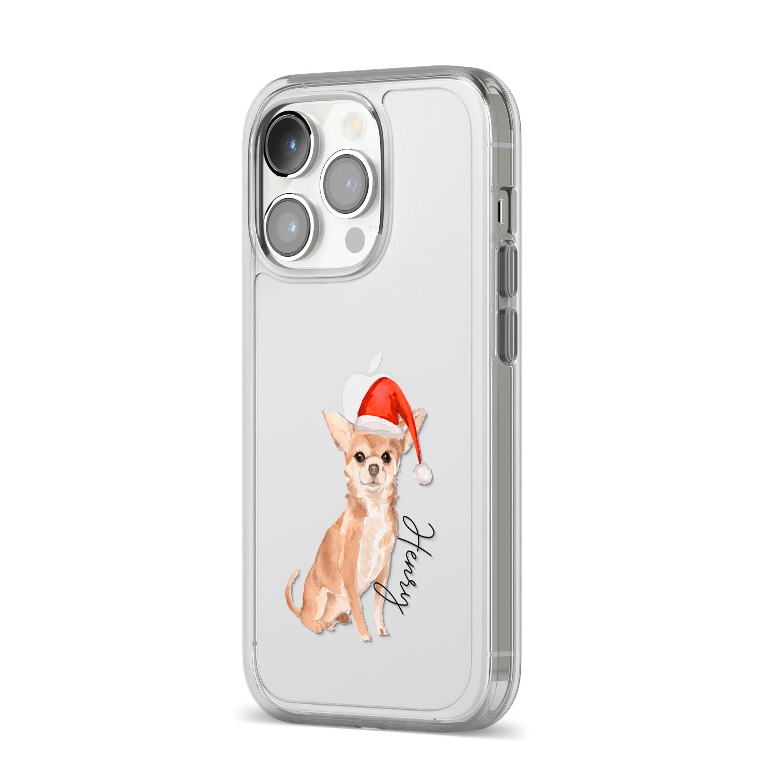 Personalised Christmas Chihuahua iPhone 14 Pro Clear Tough Case Silver Angled Image