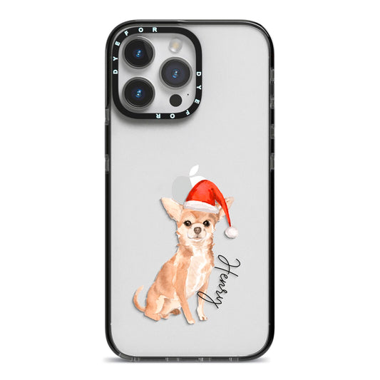 Personalised Christmas Chihuahua iPhone 14 Pro Max Black Impact Case on Silver phone