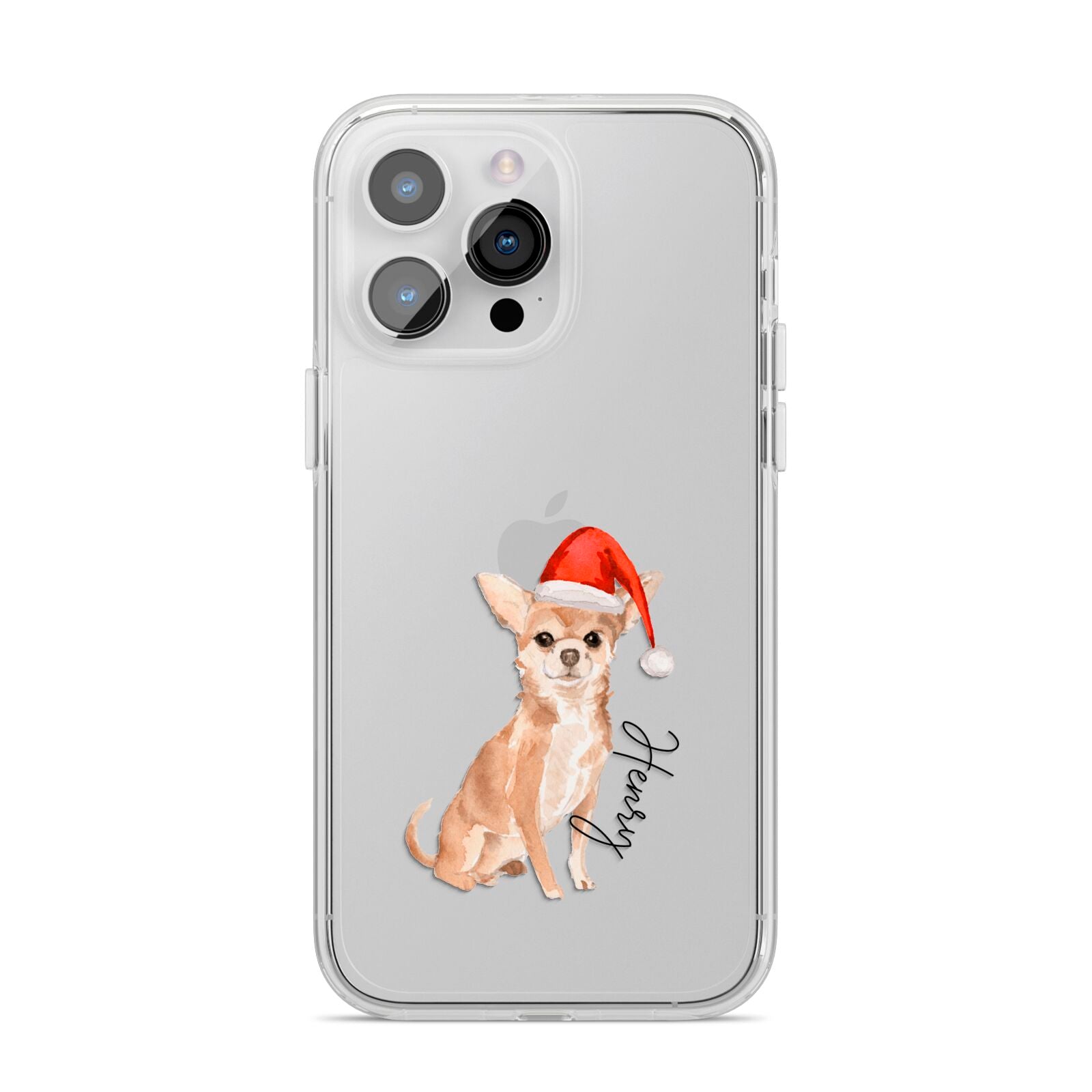 Personalised Christmas Chihuahua iPhone 14 Pro Max Clear Tough Case Silver
