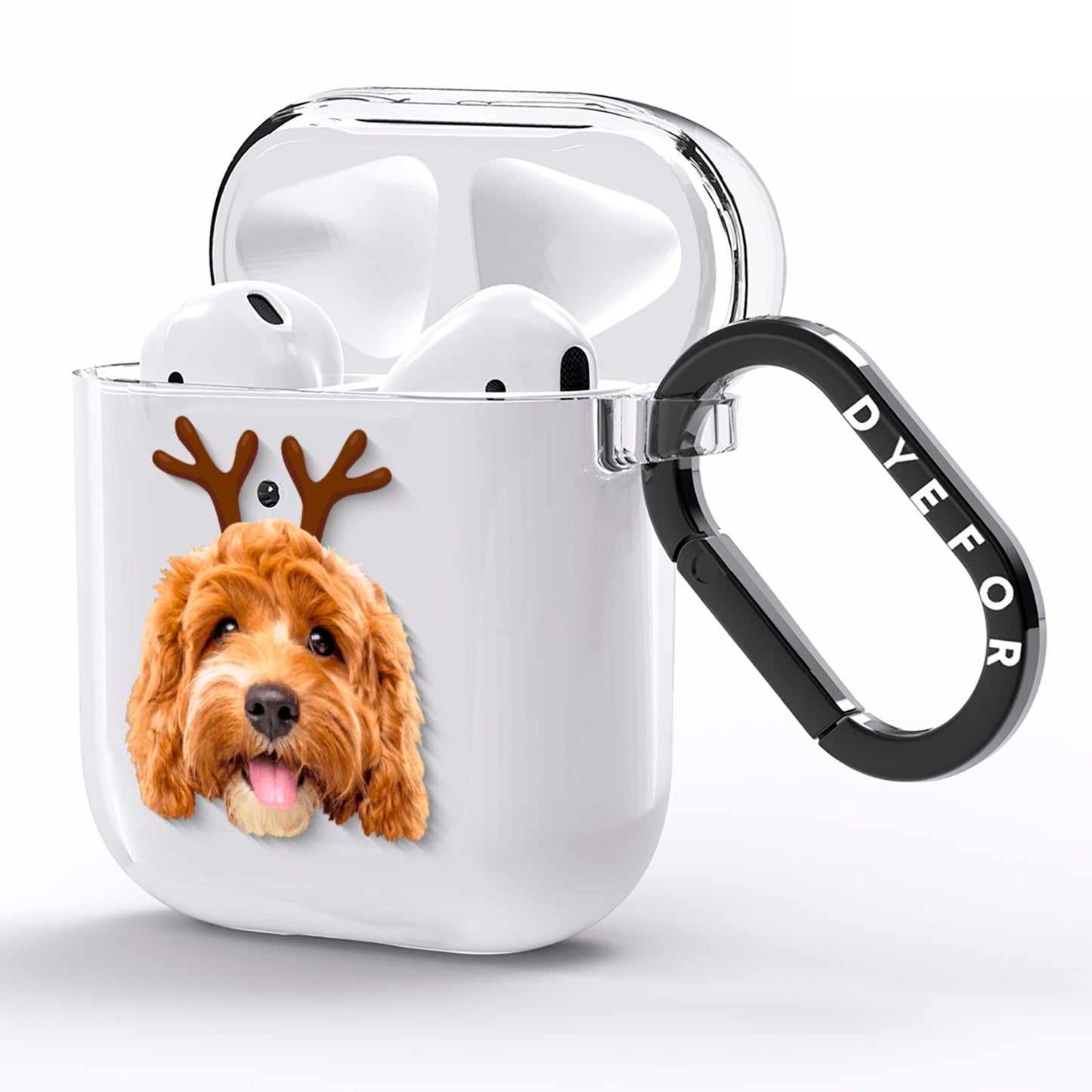 Personalised Christmas Dog Antler AirPods Clear Case Side Image