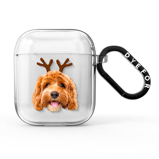 Personalised Christmas Dog Antler AirPods Clear Case