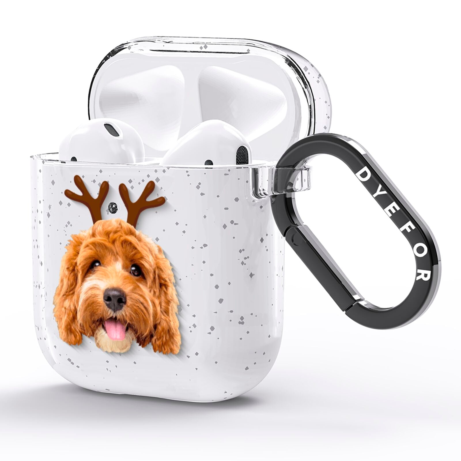 Personalised Christmas Dog Antler AirPods Glitter Case Side Image