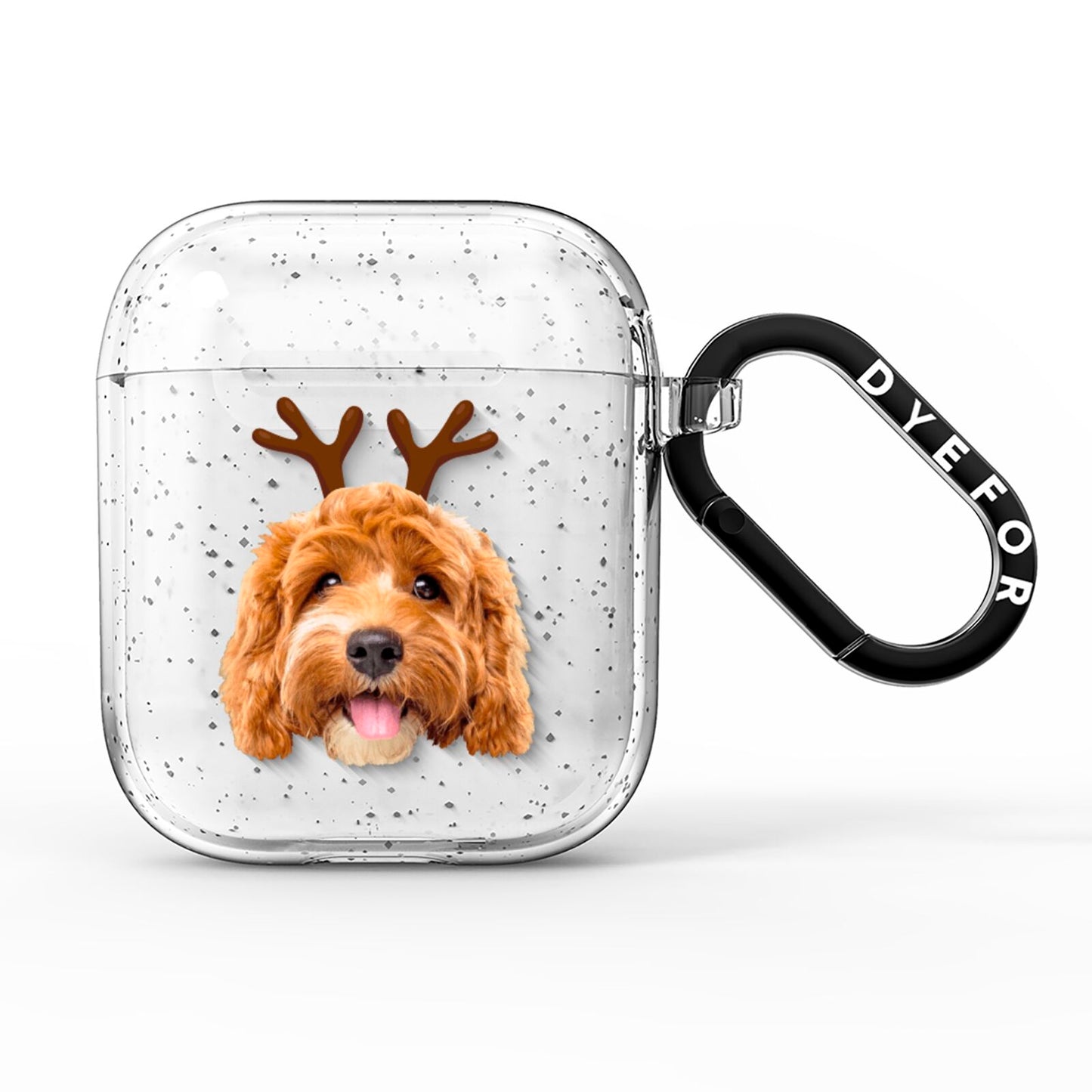 Personalised Christmas Dog Antler AirPods Glitter Case