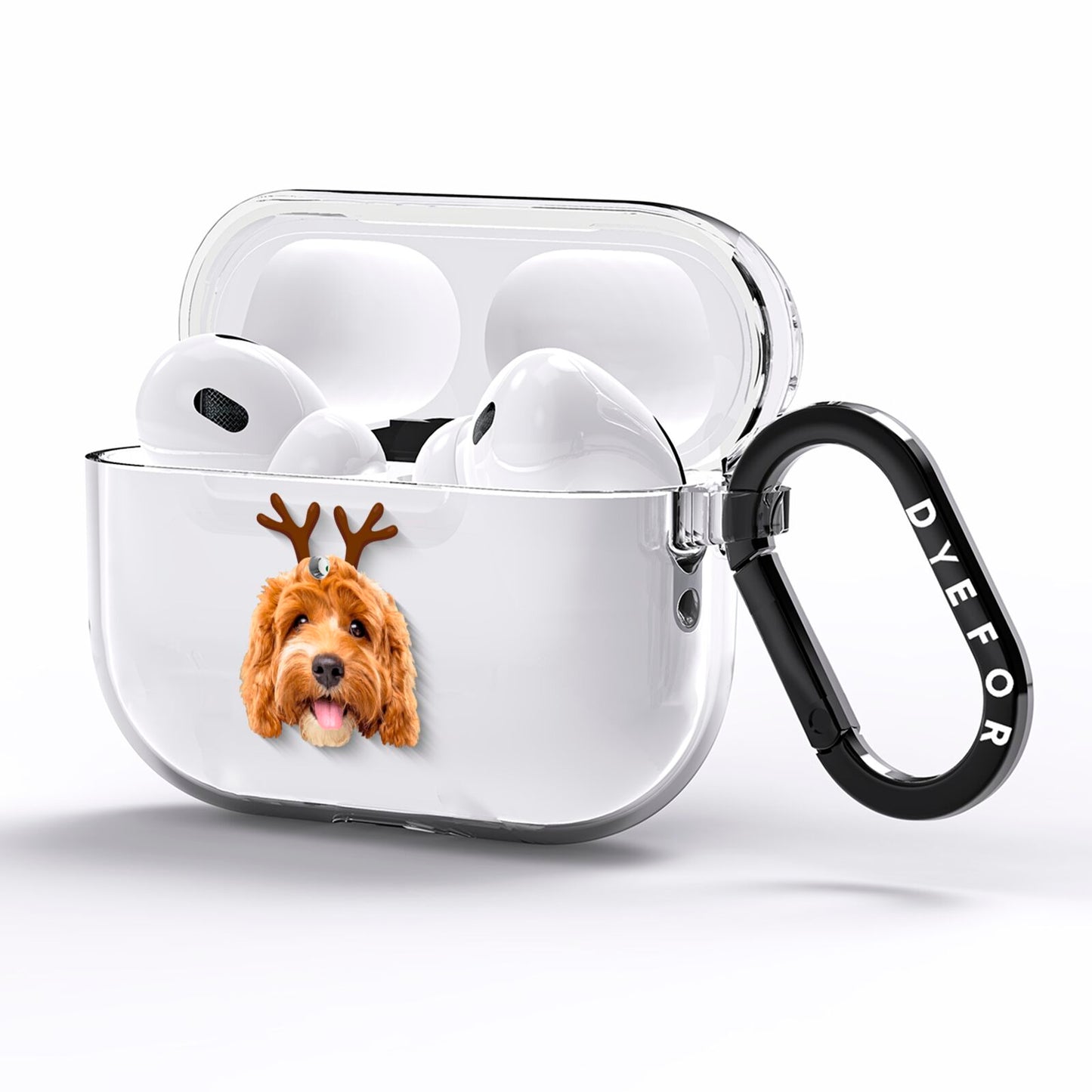 Personalised Christmas Dog Antler AirPods Pro Clear Case Side Image