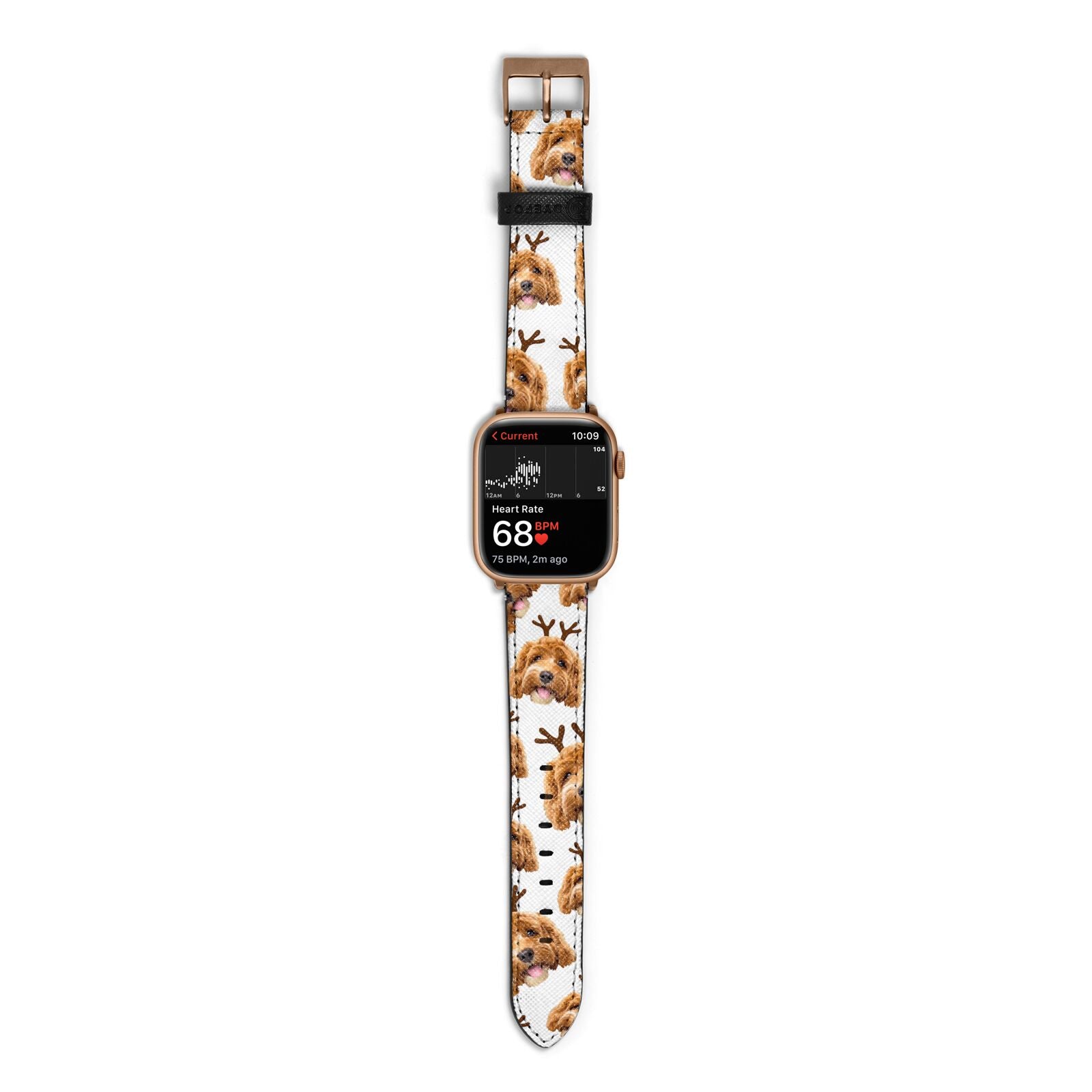 Personalised Christmas Dog Antler Apple Watch Strap Size 38mm with Gold Hardware