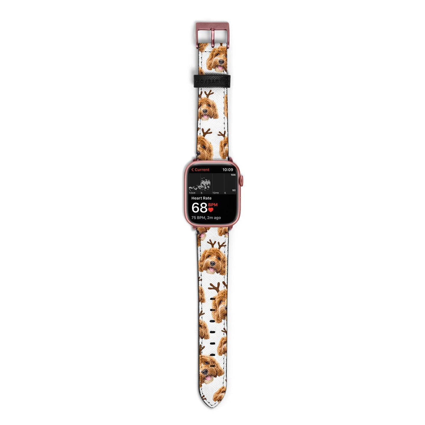 Personalised Christmas Dog Antler Apple Watch Strap Size 38mm with Rose Gold Hardware