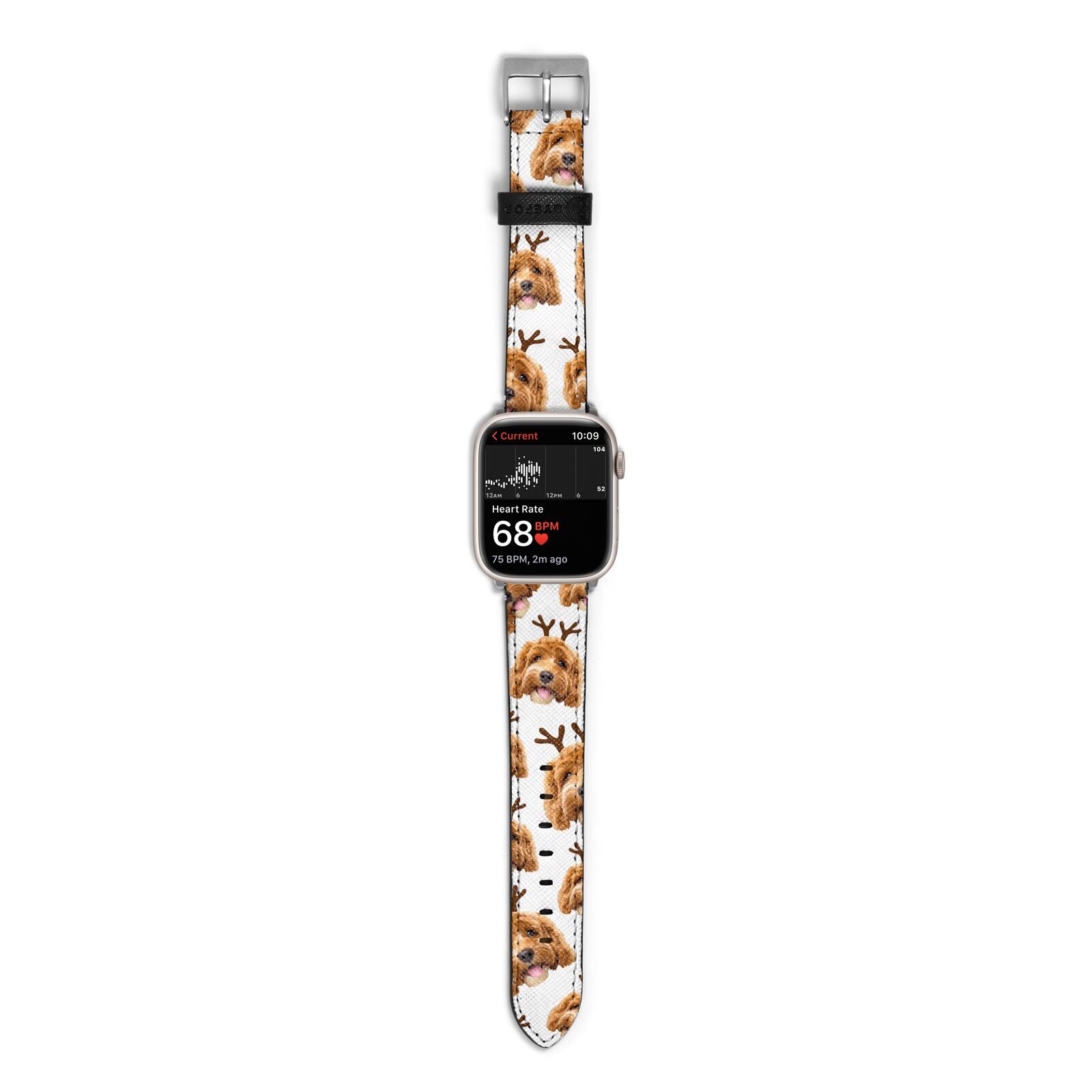 Personalised Christmas Dog Antler Apple Watch Strap Size 38mm with Silver Hardware