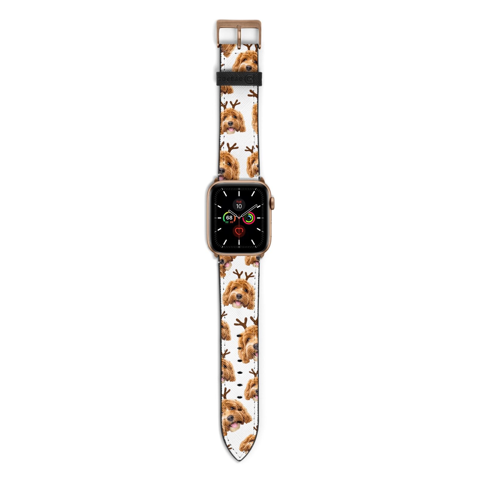 Personalised Christmas Dog Antler Apple Watch Strap with Gold Hardware
