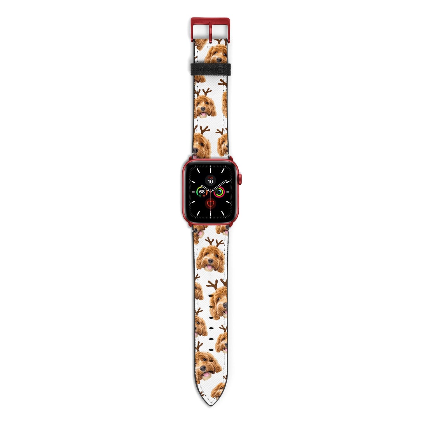 Personalised Christmas Dog Antler Apple Watch Strap with Red Hardware