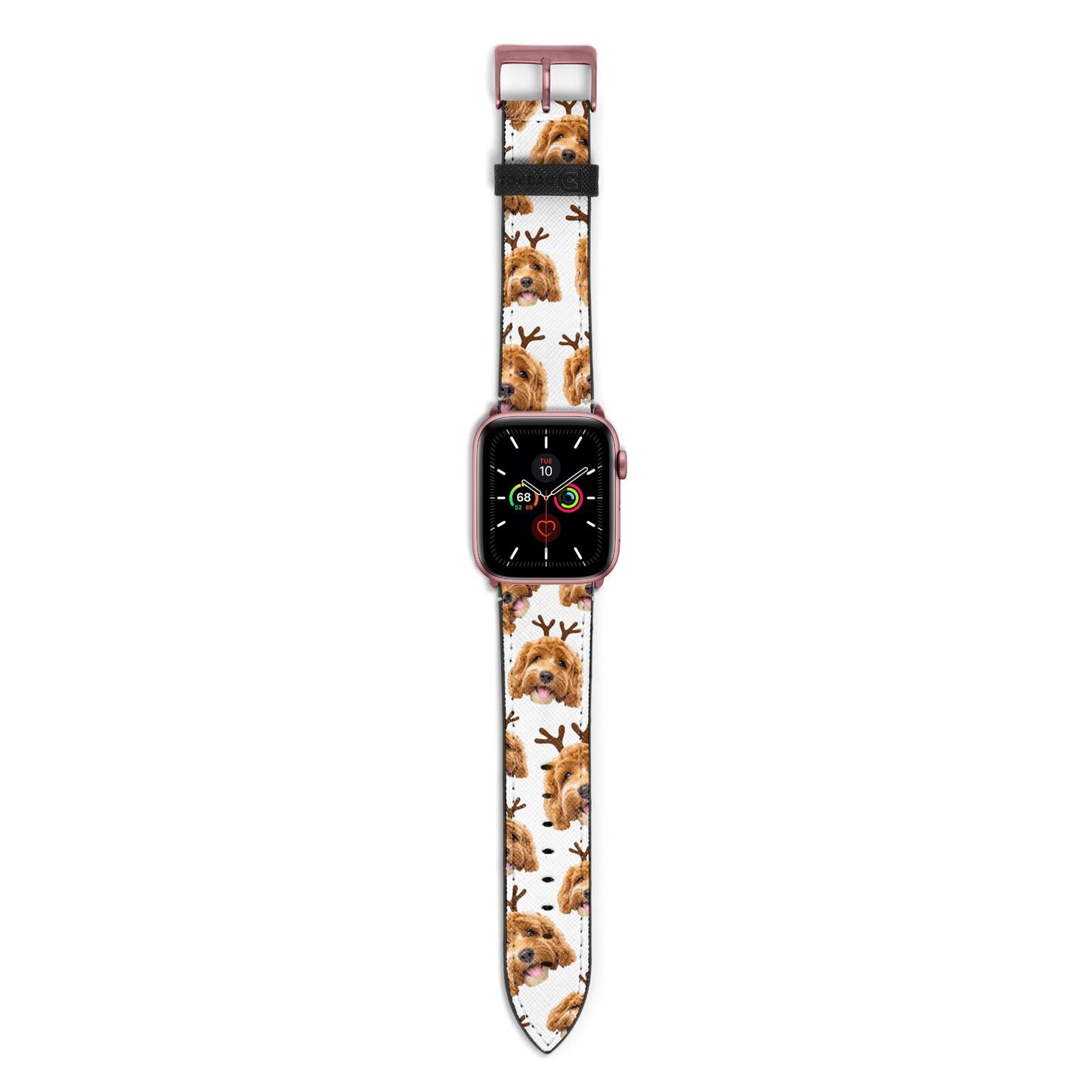 Personalised Christmas Dog Antler Apple Watch Strap with Rose Gold Hardware
