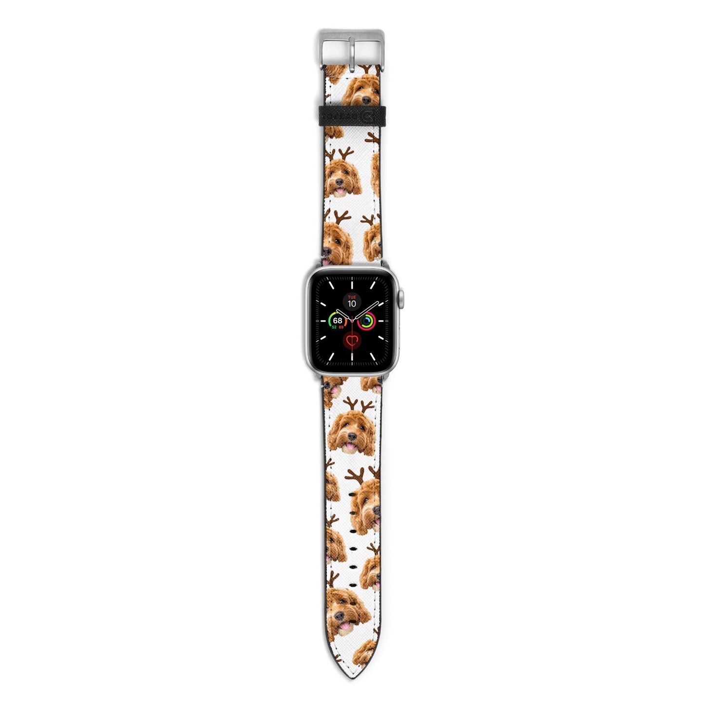 Personalised Christmas Dog Antler Apple Watch Strap with Silver Hardware