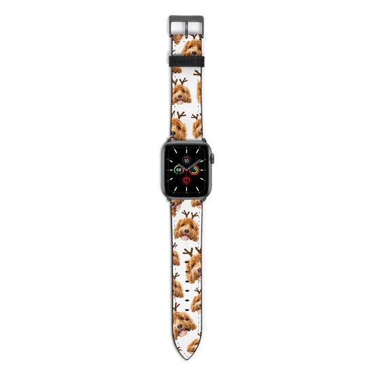 Personalised Christmas Dog Antler Apple Watch Strap with Space Grey Hardware