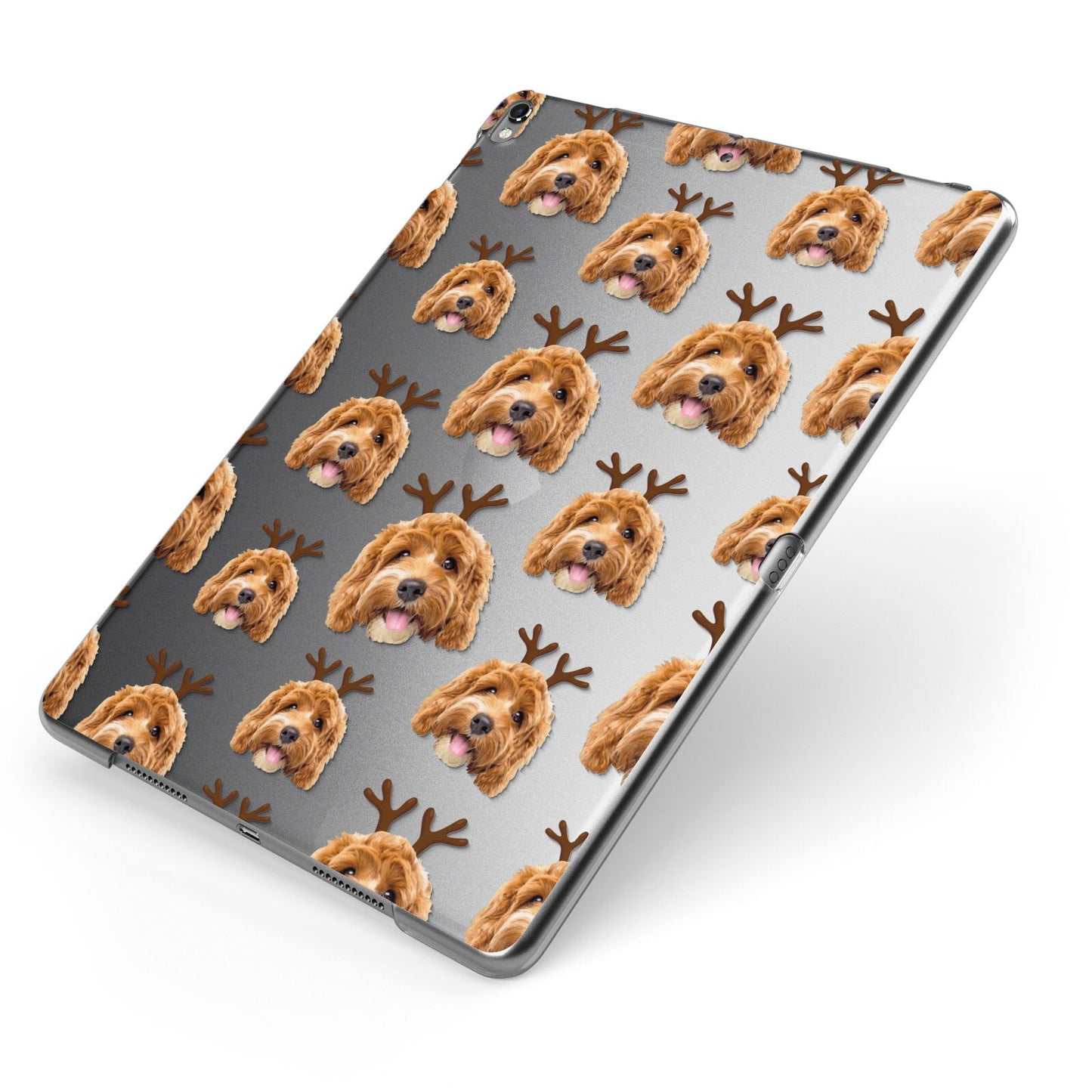 Personalised Christmas Dog Antler Apple iPad Case on Grey iPad Side View