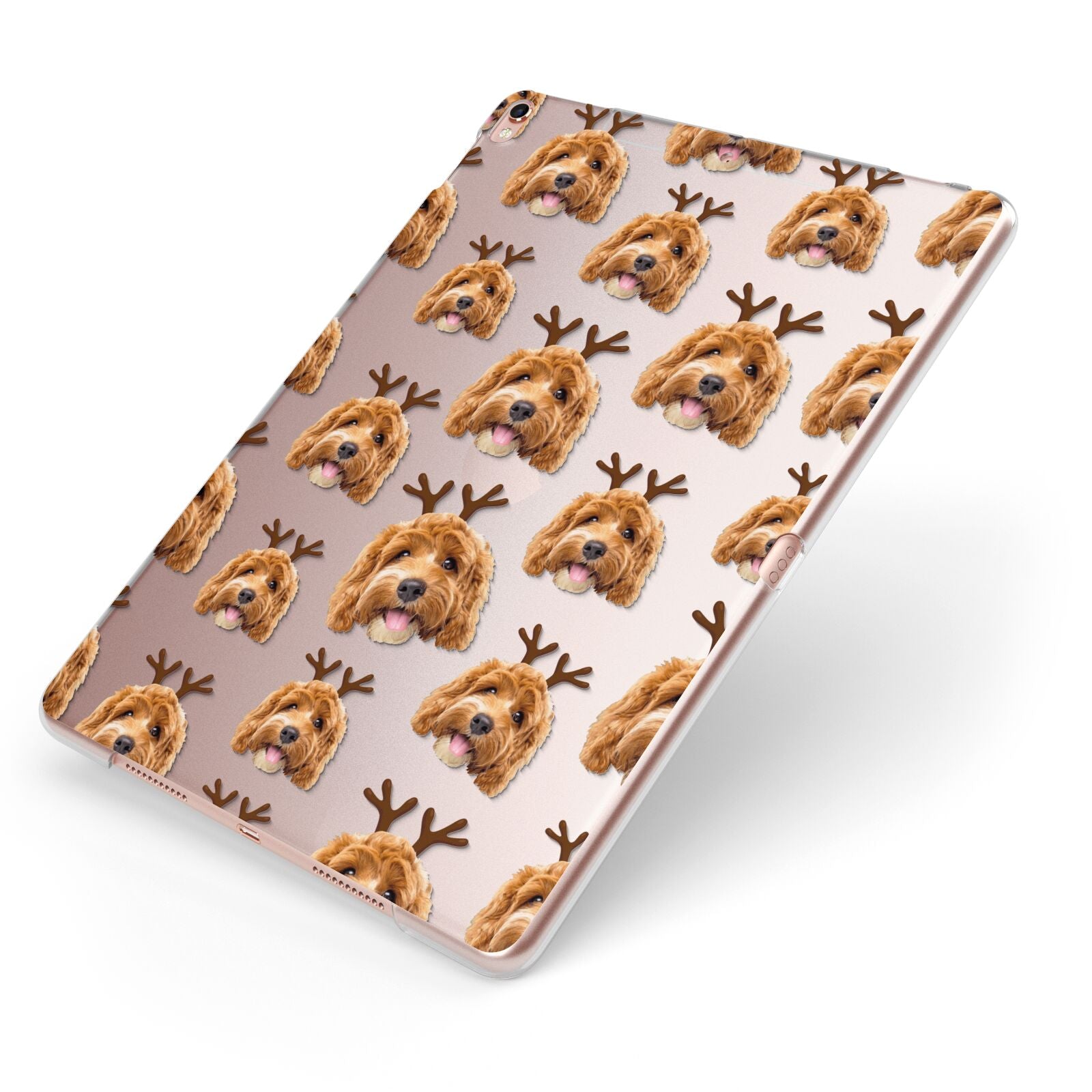 Personalised Christmas Dog Antler Apple iPad Case on Rose Gold iPad Side View