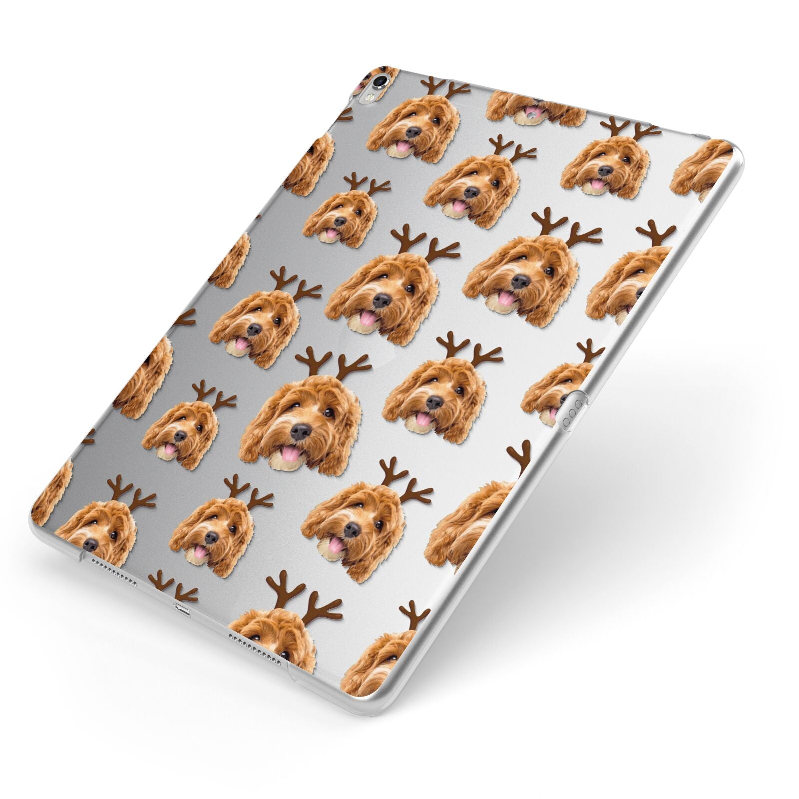 Personalised Christmas Dog Antler Apple iPad Case on Silver iPad Side View