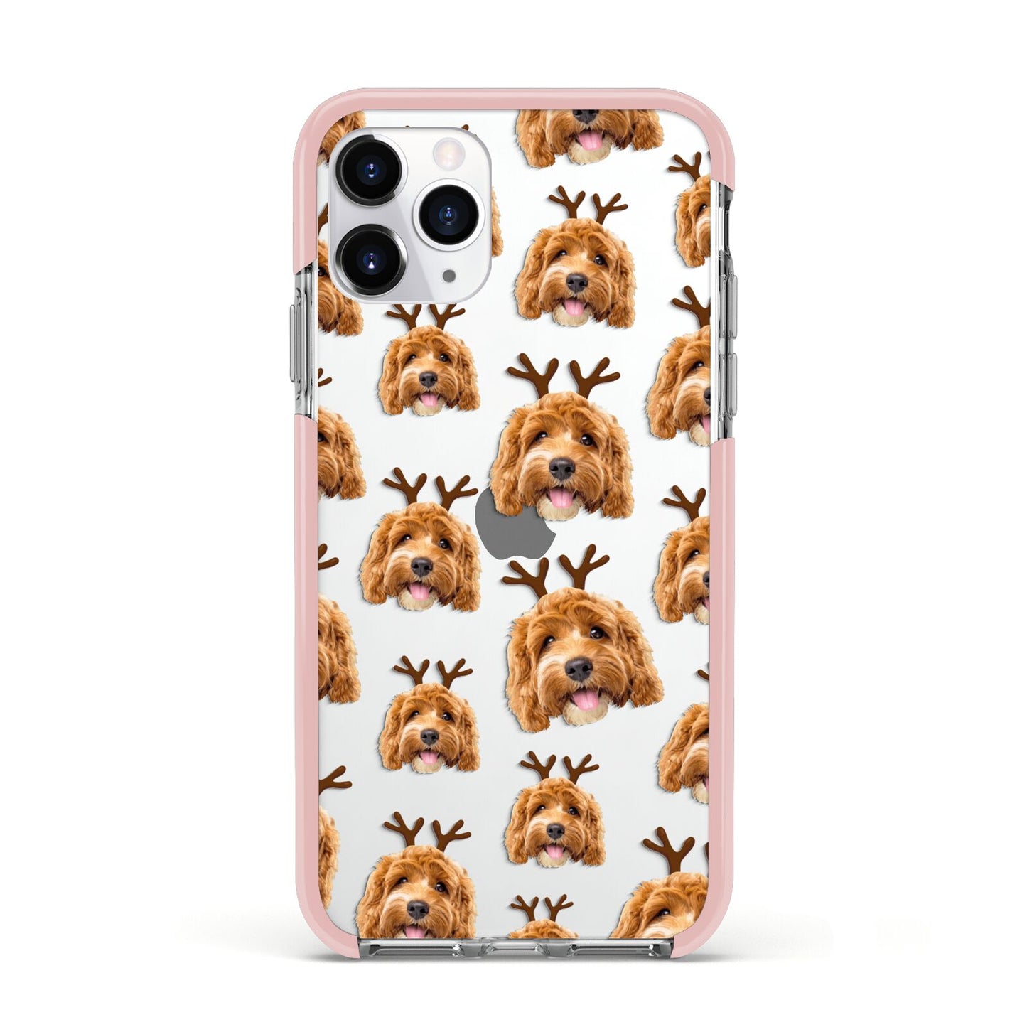Personalised Christmas Dog Antler Apple iPhone 11 Pro in Silver with Pink Impact Case
