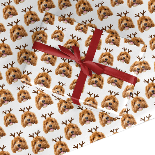 Personalised Christmas Dog Antler Custom Wrapping Paper