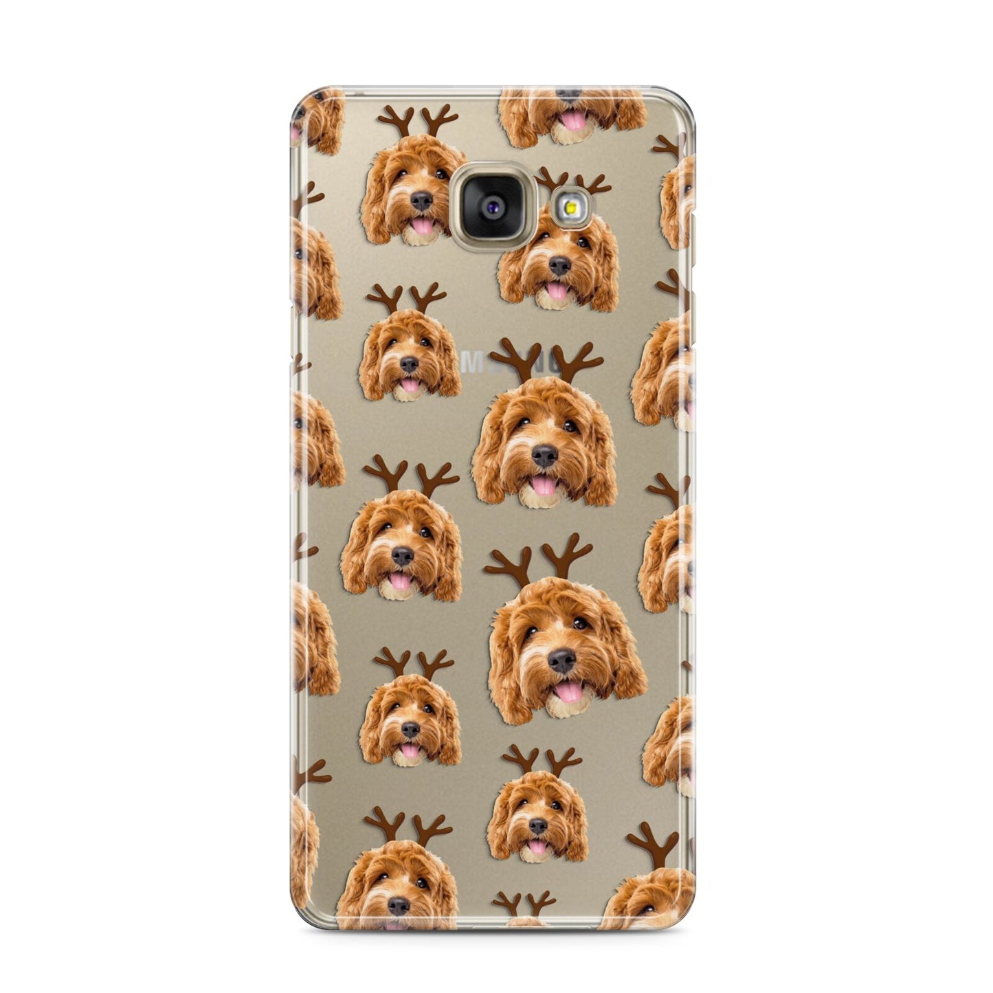 Personalised Christmas Dog Antler Samsung Galaxy A3 2016 Case on gold phone