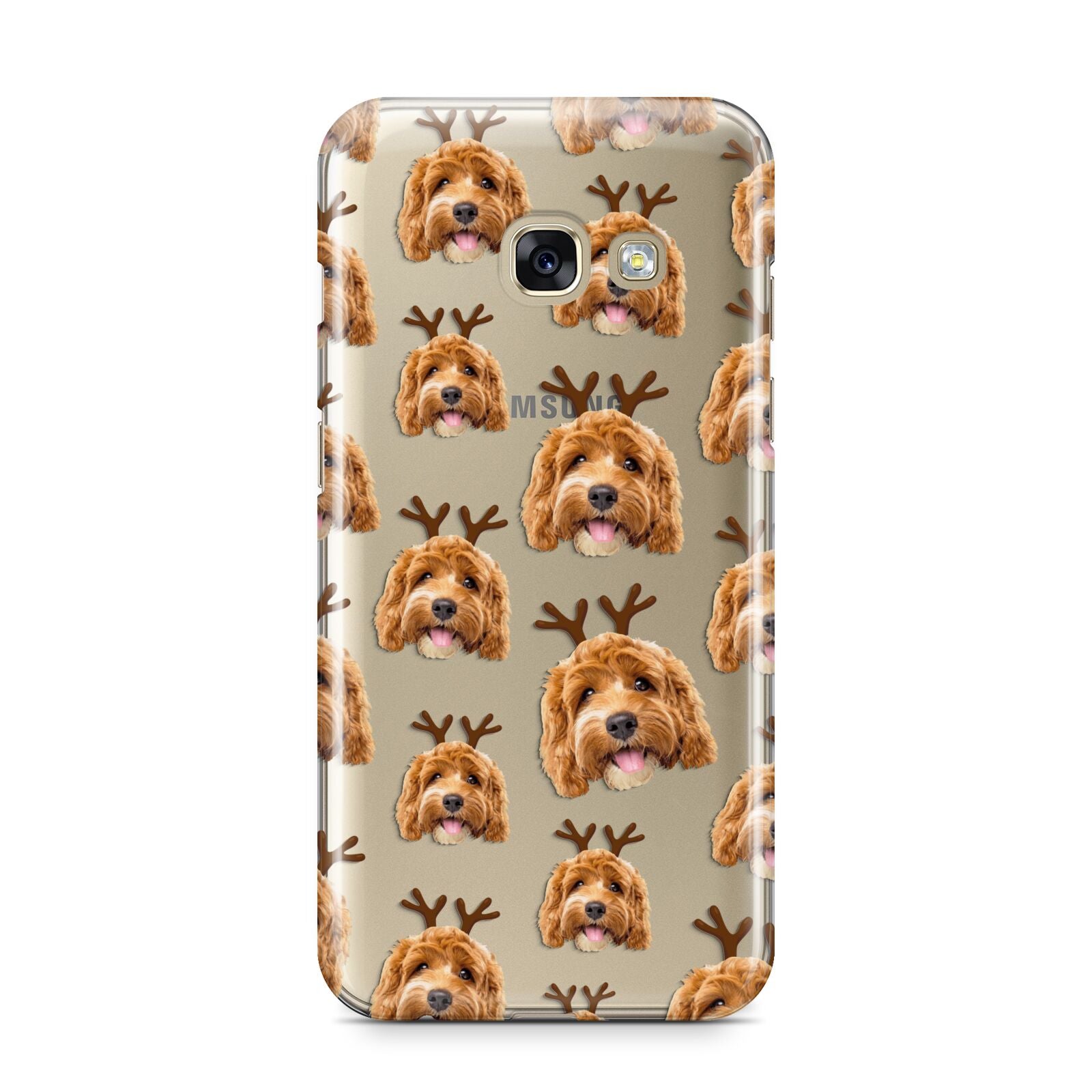 Personalised Christmas Dog Antler Samsung Galaxy A3 2017 Case on gold phone