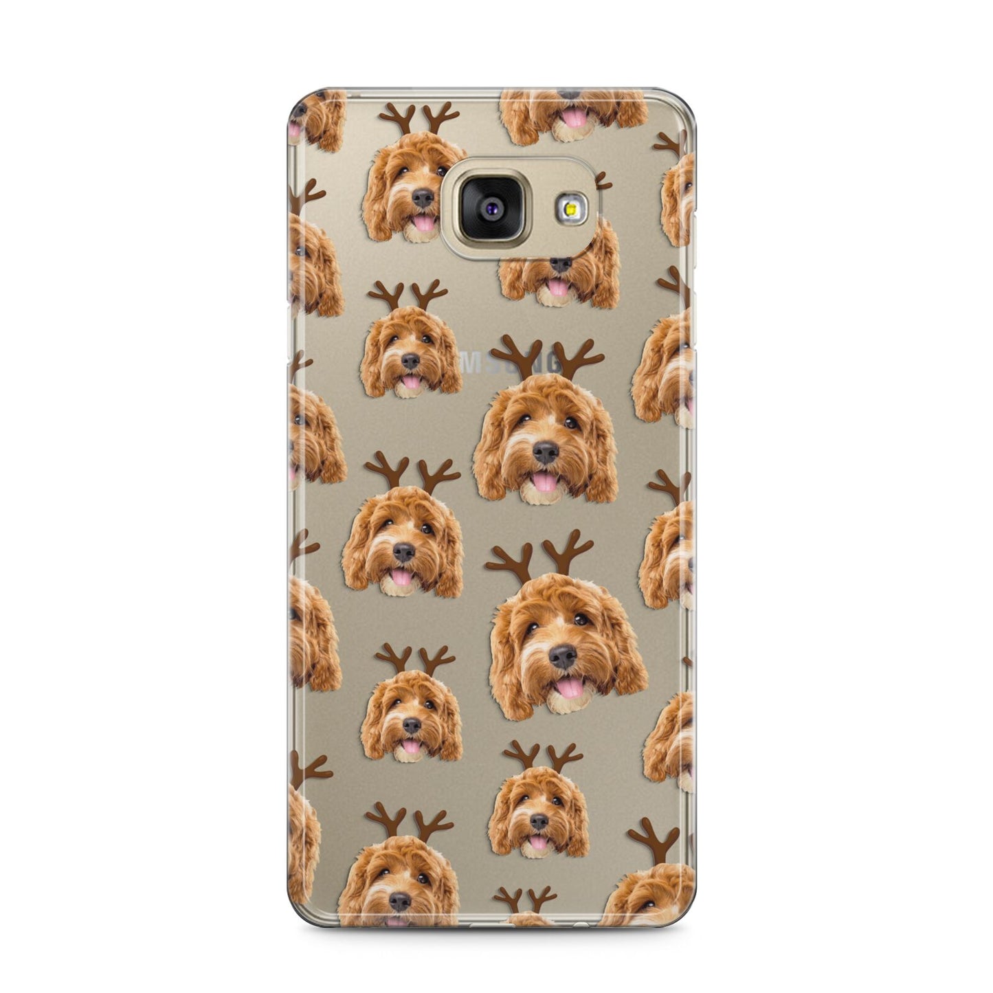 Personalised Christmas Dog Antler Samsung Galaxy A5 2016 Case on gold phone