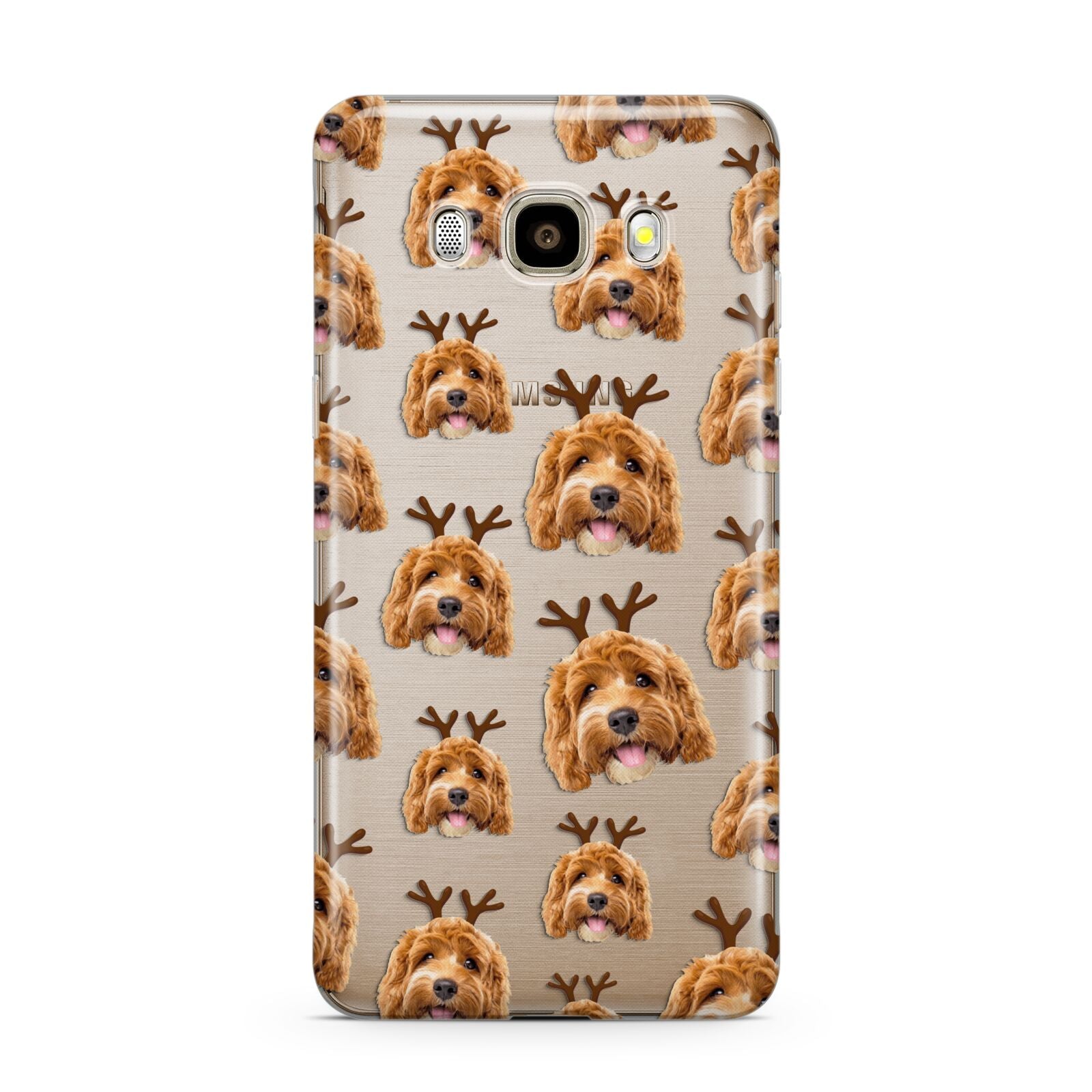Personalised Christmas Dog Antler Samsung Galaxy J7 2016 Case on gold phone