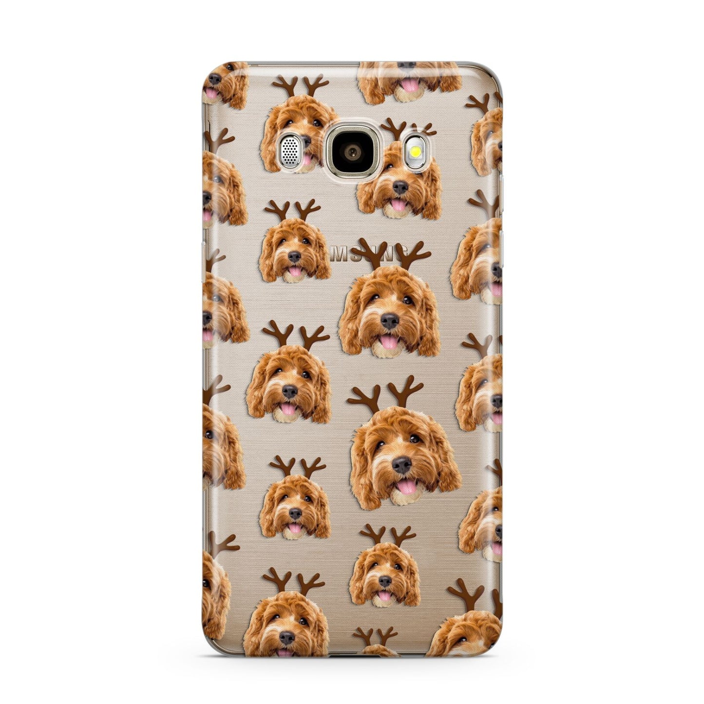 Personalised Christmas Dog Antler Samsung Galaxy J7 2016 Case on gold phone