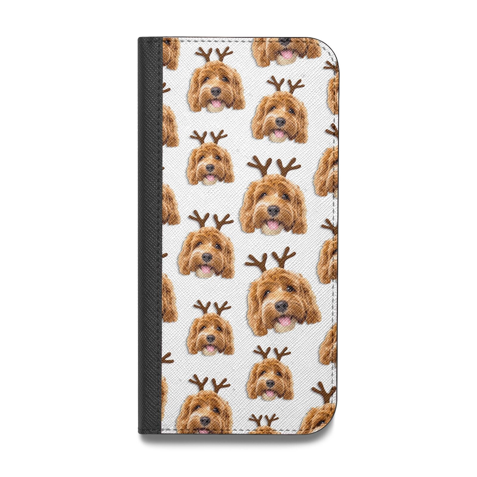Personalised Christmas Dog Antler Vegan Leather Flip iPhone Case