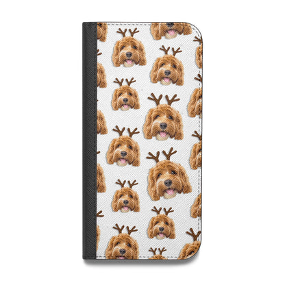Personalised Christmas Dog Antler Vegan Leather Flip iPhone Case