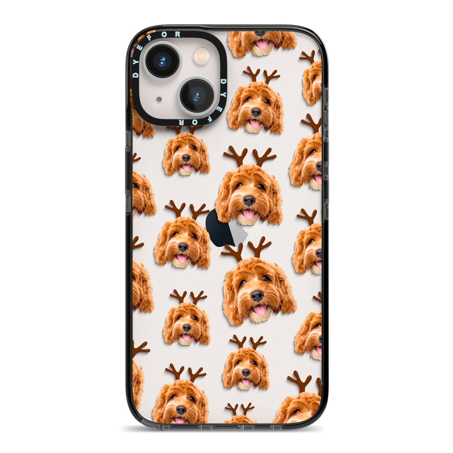 Personalised Christmas Dog Antler iPhone 13 Black Impact Case on Silver phone