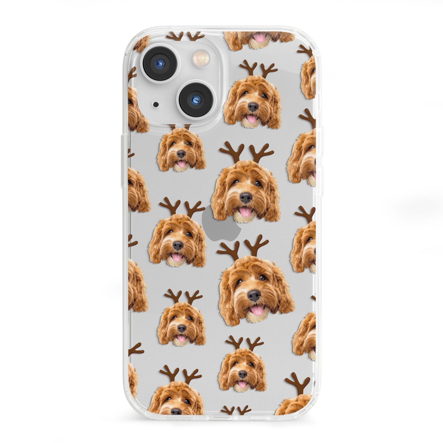 Personalised Christmas Dog Antler iPhone 13 Mini Clear Bumper Case