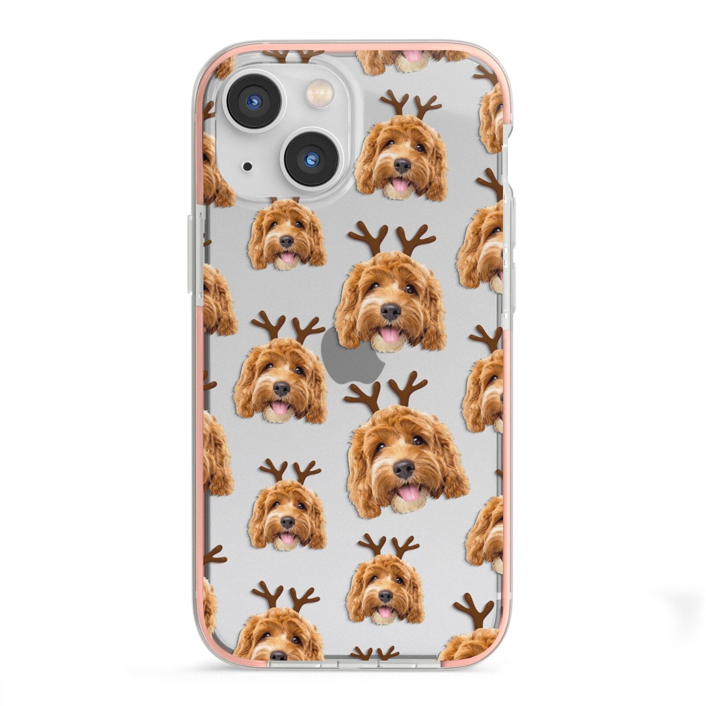 Personalised Christmas Dog Antler iPhone 13 Mini TPU Impact Case with Pink Edges
