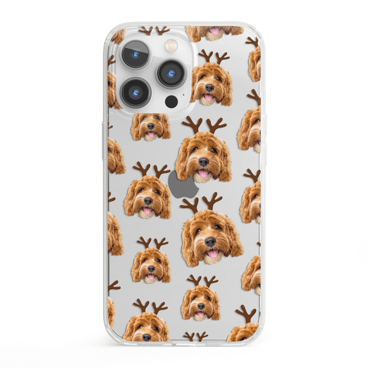 Personalised Christmas Dog Antler iPhone 13 Pro Clear Bumper Case