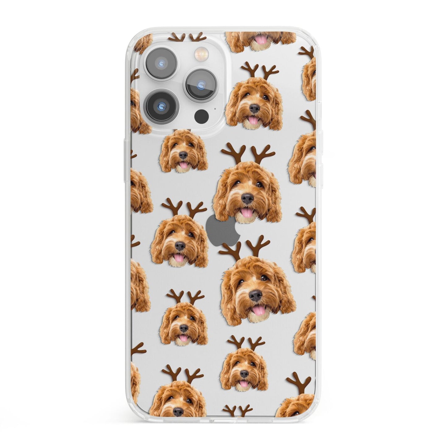 Personalised Christmas Dog Antler iPhone 13 Pro Max Clear Bumper Case